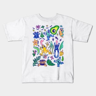 Vibrant Cartoon Dart Frogs Amphibian Pattern Kids T-Shirt